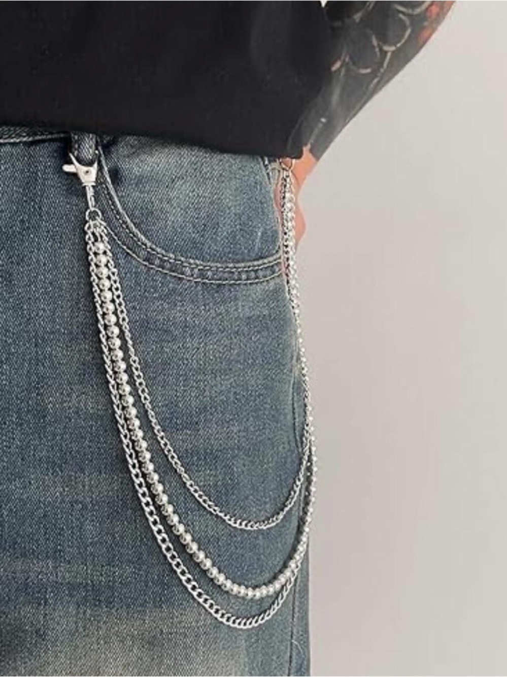 Silver Multi-Chain Wallet/Jeans Accessory - Layered Silver Chains